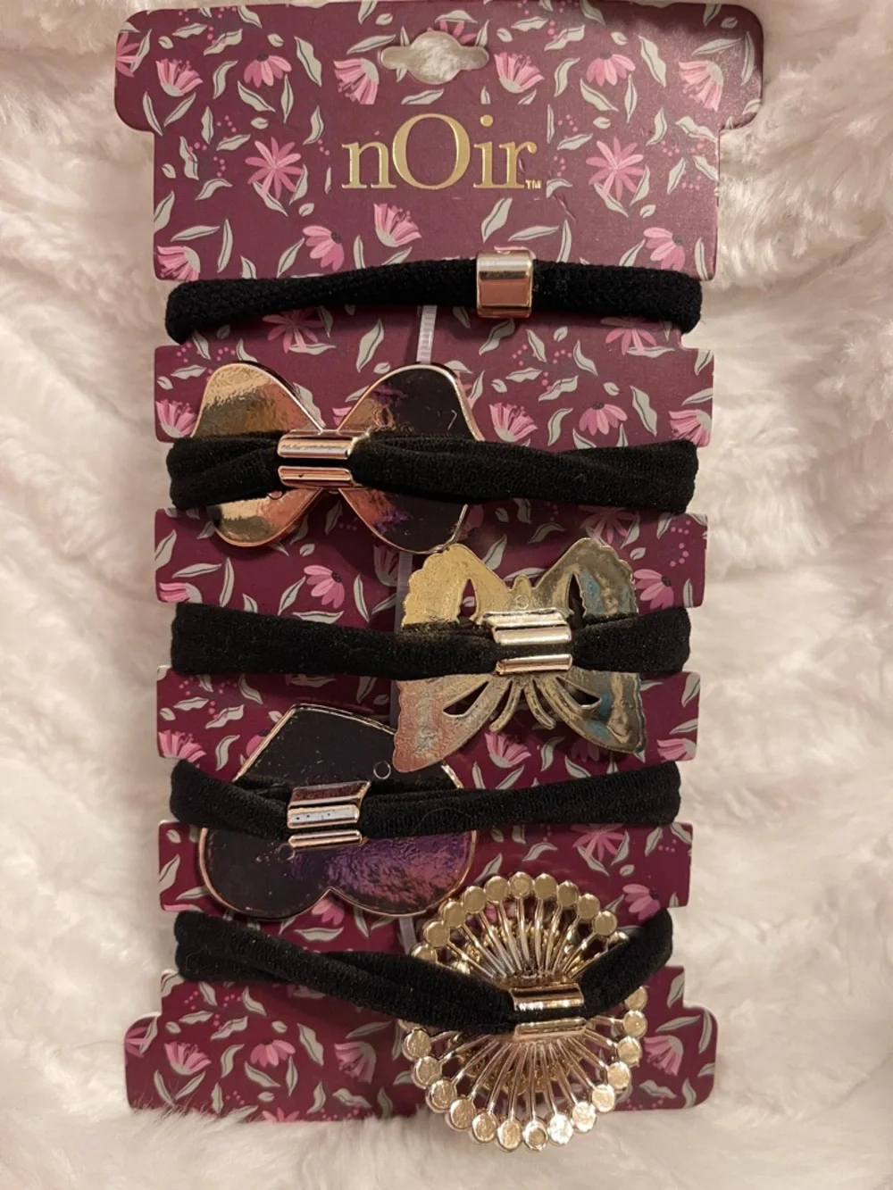 NEW nOir Faux Rhinestone, Pearl and Gold Hair Ties Set